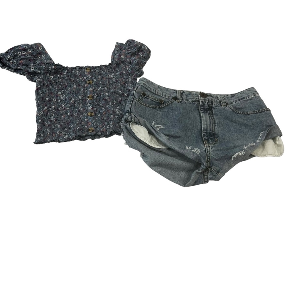 One teaspoon shorts size XS hi rise denim blue boho festival concert bonus top S